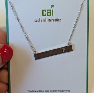 Silver Bar Necklace Initial "P"